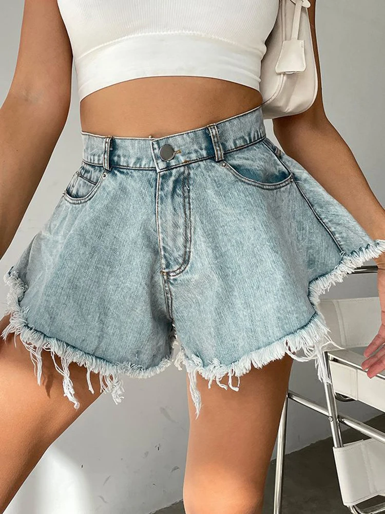 

High Waist Loose Short Jeans Sexy Tassels A-line Shorts Women's Streetwear Hot Girls Fashion Denim Shorts Club Woman Clothing