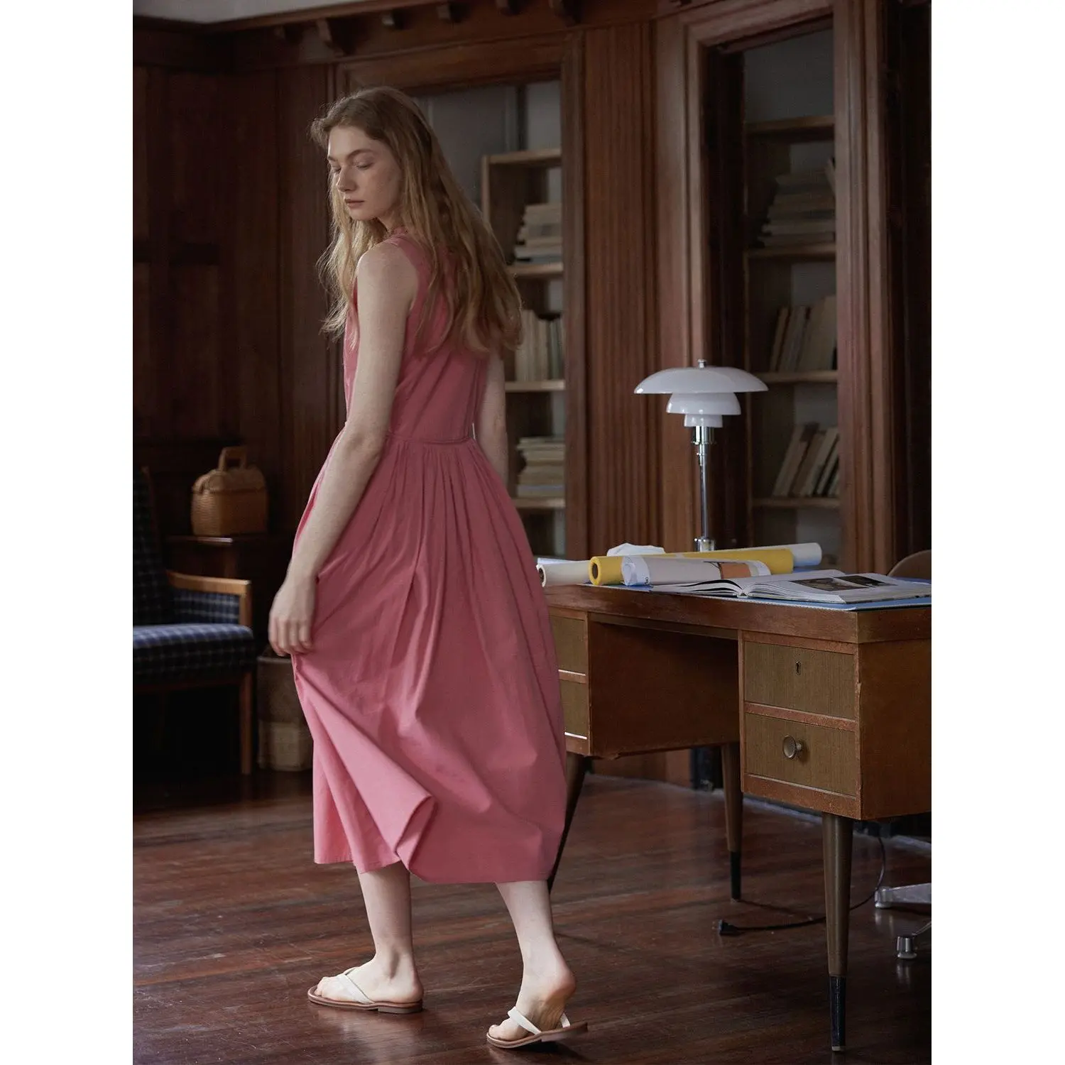 Knee-Length Simple Sle irt Collar Svel V-Ne Vest Dr New Ele Commute Midi Skirt Polyester Fiber A-Line Skirt