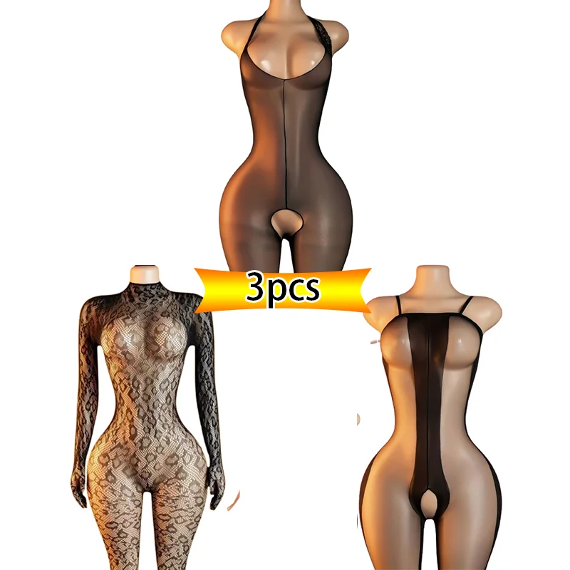 3-Piece Set: Sexy women's fishnet bodysuit—an alluring ensemble perfect for lingerie parties, cosplay, honeymoons, and more.
