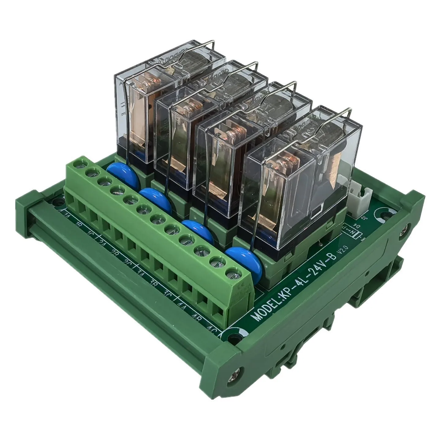 DC24V Four Channel Relay for kp 4L 24V B with 1NO1NC Contacts Per Channel Bipolar LED Indicators and DIN Rail Mounting