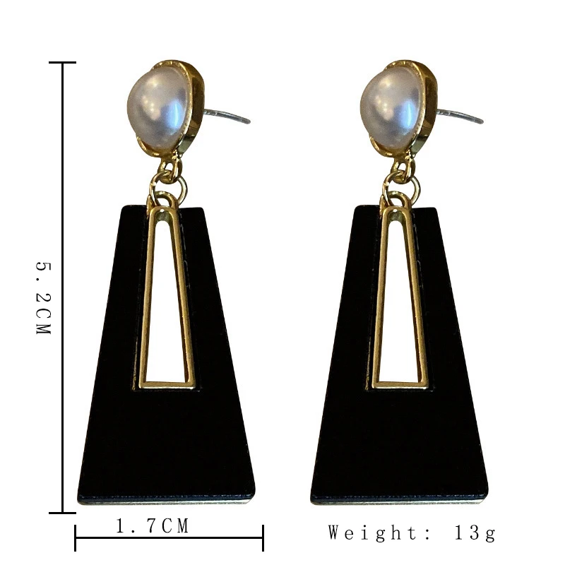 Fashion Geometric Earrings for Women Statement Acrylic Hollow Trapezoid Round Imitation Pearl Drop Earrings Vintage Jewelry Gift