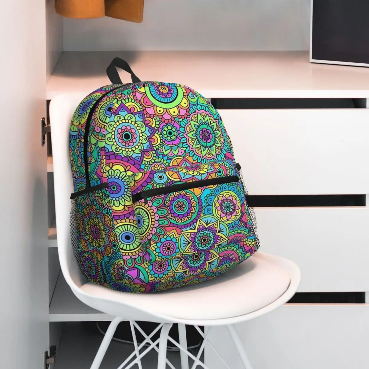 Psychedelic Summer Color Mandala Print Backpack Daypack Large Capacity Children BookBag School Bag Shoulder Bags for Men Women