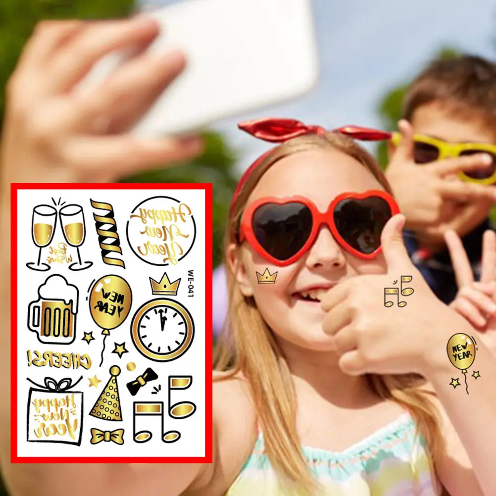 

8 Sheets Waterproof Temporary Tattoos Stickers Long Lasting 3 New Year Body Decals Flashy Transfer Adult