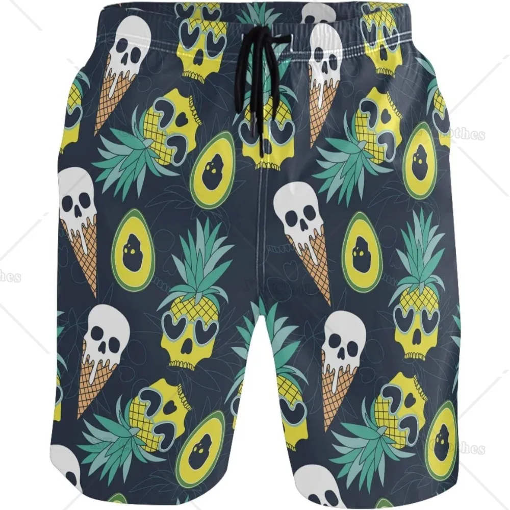 

Sugar Skull Ice Cream and Pineapple Stylish Men's Quick Dry Beachwear Sports Running Swim Board Shorts Bathing Suits Mesh Lining