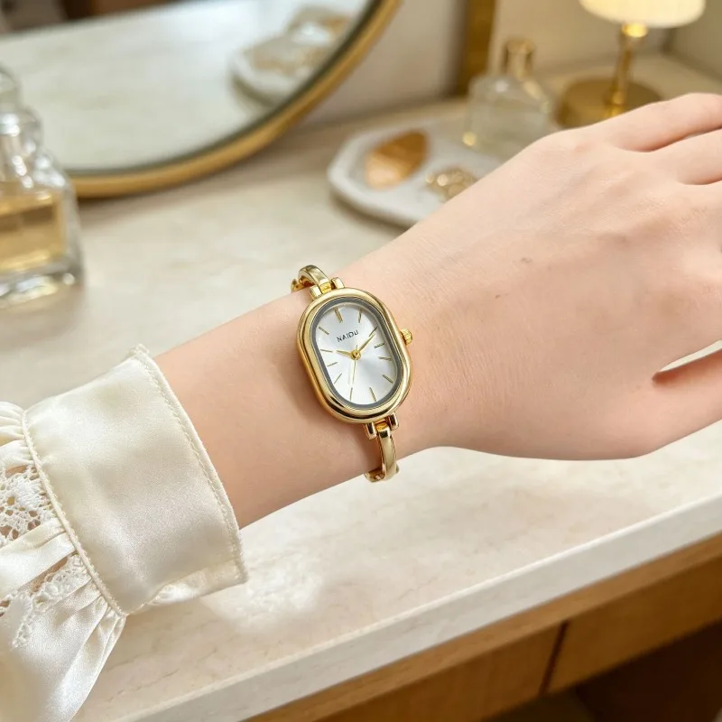 Vintage Bracelet Watch Unique Oval Dial Quartz Small Gold Watch for Women's Luxury Jewelry Clock Relogio Feminino Dropshipping