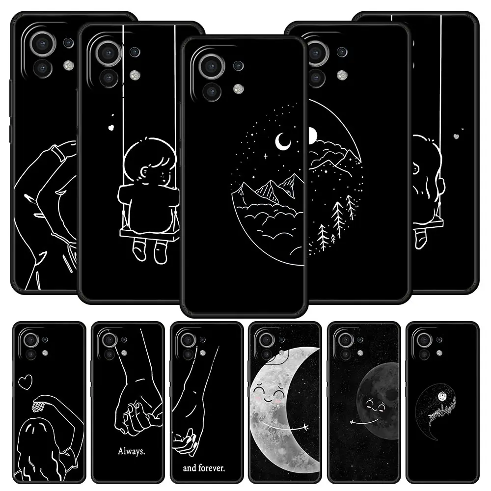 Phone Case For Xiaomi Mi 15 14 14T 13T 12T Pro 12 13 11 Lite 5G 11T X6 X5 Pro Soft TPU Cover Couple Cartoon Aesth sun moon