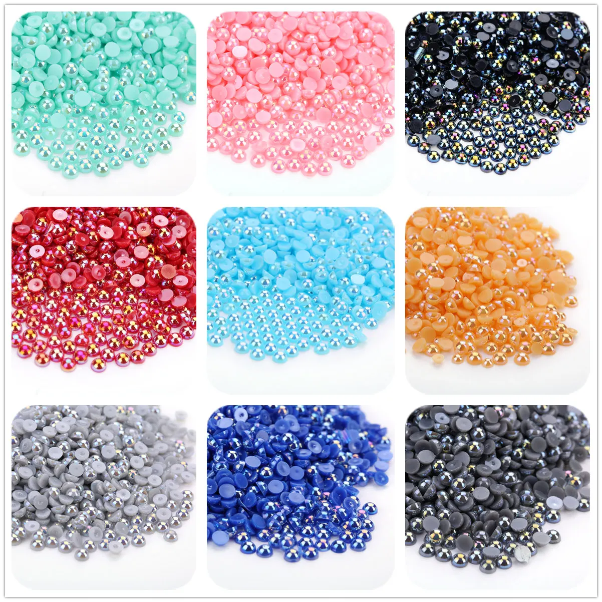 Perle d'imitazione di colore AB Perline semicircolari con retro piatto artigianale per nail art fai da te decorativo 2mm 3mm 4mm 5mm 6mm 8mm 10mm