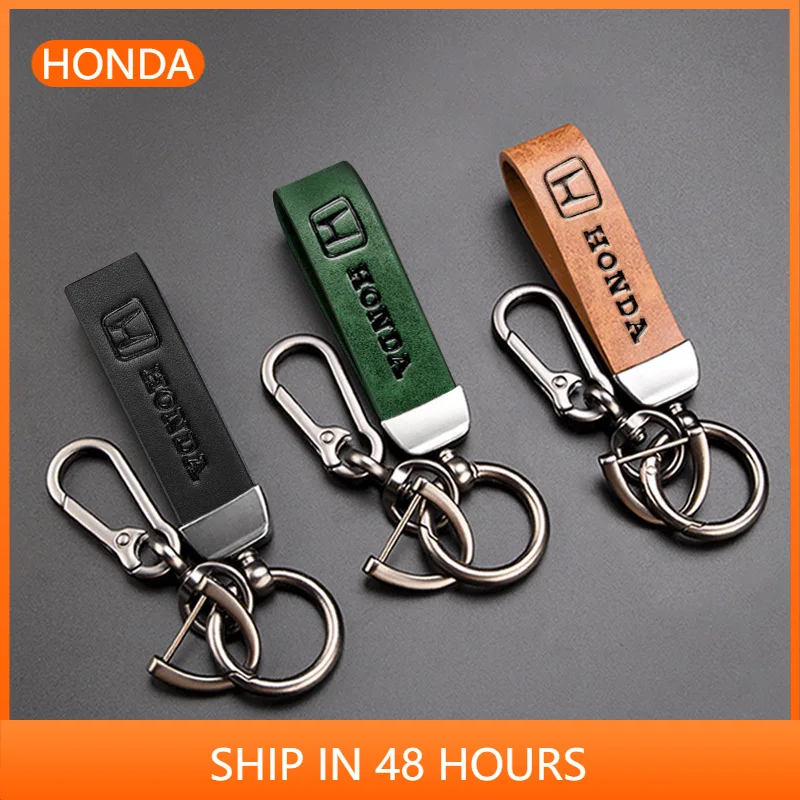 Car Logo Keychain High Quality Leather Key Ring Accessories For Honda Civic Fit Accord City Vezel CR-V S660 Odyssey HR-V Insight
