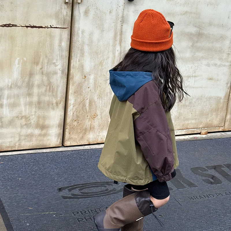 Children Three Proof Assault Suit for Boys and Girls Korean Loose Stylish Contrasting Color Outdoor Casual Hooded Jacket