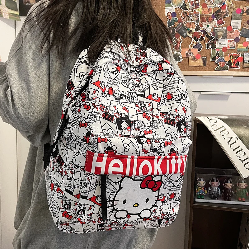 Sanrio Hello Kitty Women's Backpack Cute Cartoon KT Printed High School Girls Large Capacity School Bag Travel Casual Backpack