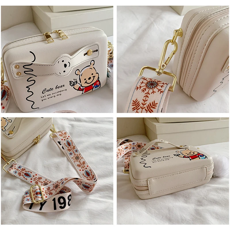 Bolso de hombro para mujer, bandolera pequeña de PU con Oso de impresión y letras, bolso de mano para teléfono