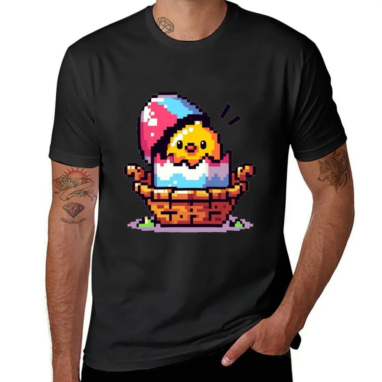 

Easter Chick Hatching Pixel Art T-Shirt oversizeds summer tops for a boy big and tall t shirts for men