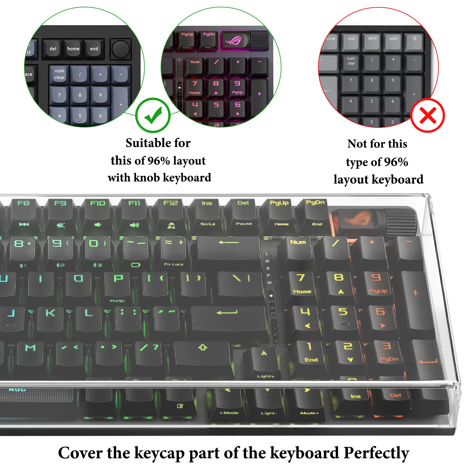 Geekria 90%-96% Keyboard Knob Dust Cover, Clear Acrylic Keypads Cover for 100 Keys Computer Mechanical Wireless Keyboard