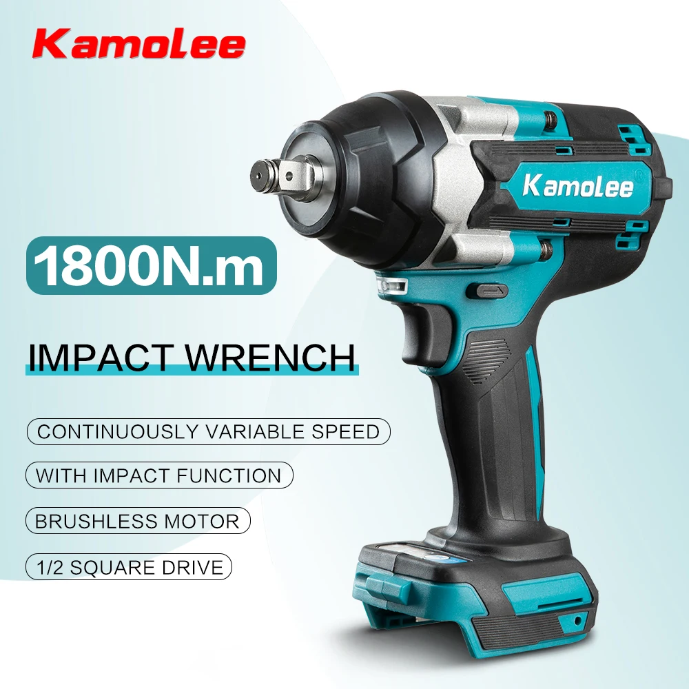 Kamolee 1800 N.M DTW700 Wireless Charging Impact Wrench 1/2 Inch Repair Electric Wrench Set Compatible with Makita 18V Battery