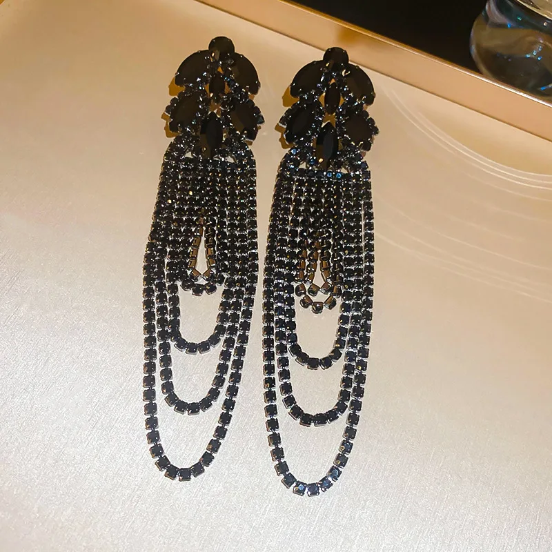 FYUAN Geometric Crystal Earrings Oversize Long Tassel Rhinestone Earrings for Women Luxury Earring Statement Jewelry