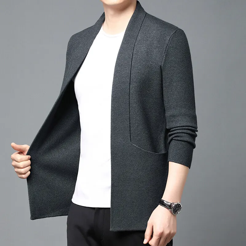 

Новый мужской вязаный кардиган на весну-осень, однотонный, с длинным рукавом, приталенный, в корейском стиле, повседневный свитер-кофта для мужчин