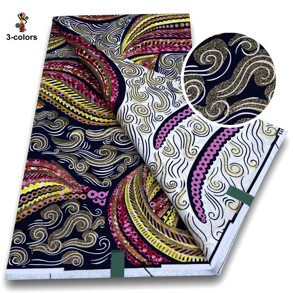 

2026 Grand Super African Glitter Glam Wax Fabric Quality Ankara Wax Fabric Cotton Soft African Glitter Golden Fabric 6 yards