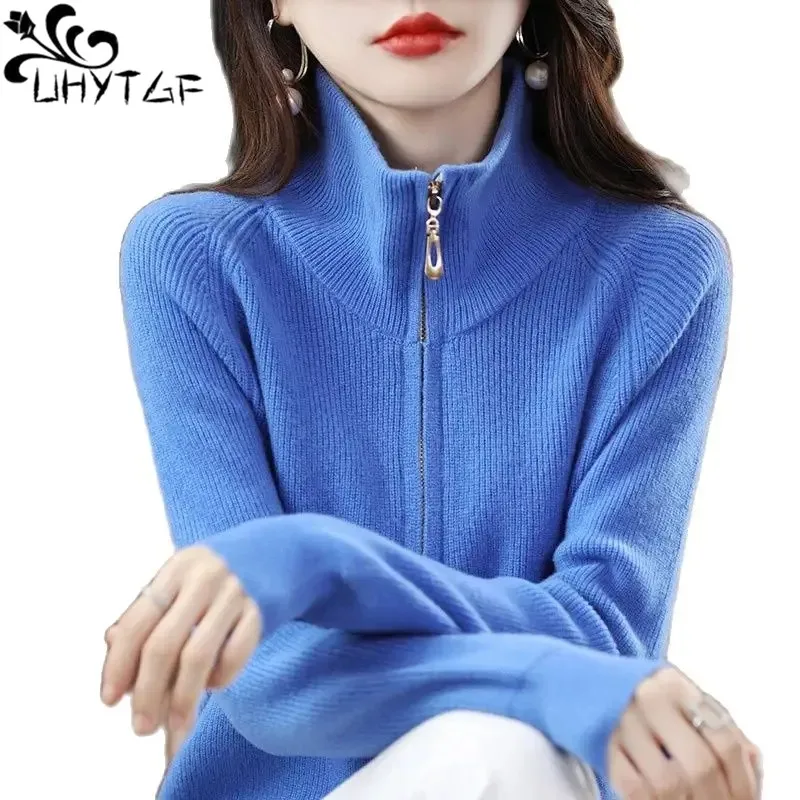 

Cashmere Sweater Women Knitted Half High Neck Zipper Pullover Autumn Winter Sweater Long Sleeve Elastic Knitwear Basic Top 2871