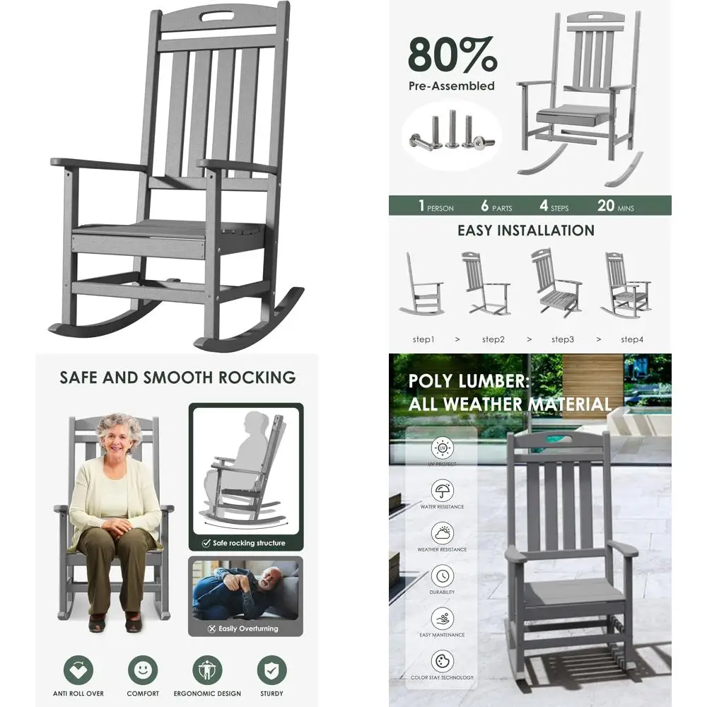Weather-Resistant Poly Lumber High Back Outdoor Rocking Chairs for Patio and Garden Comfort