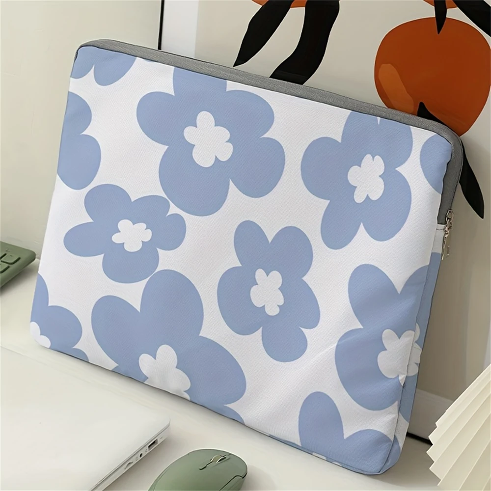 1pc，Small blue floral pattern laptop bag and briefcase, suitable for 14 inch laptops