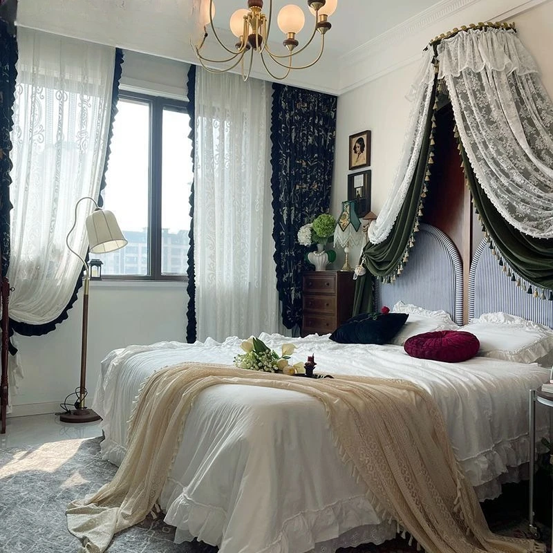 Medieval French retro blackout velvet bed mantle bedside decoration princess gauze mantle bedside curtain bedroom shooting 3