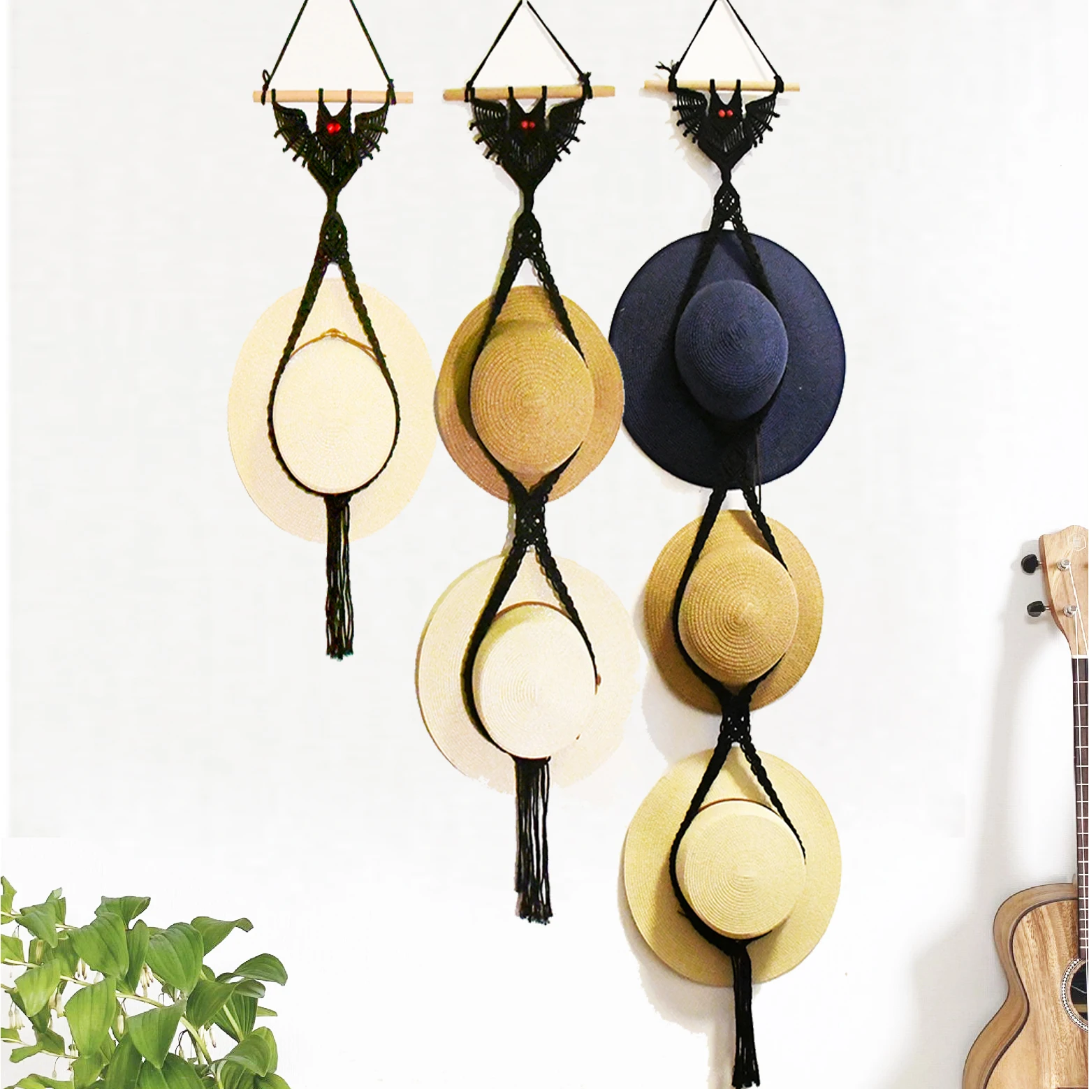 New arrival handmade macrame hat holster bat shape    hat hanging  hat shelf on wall for home decoration