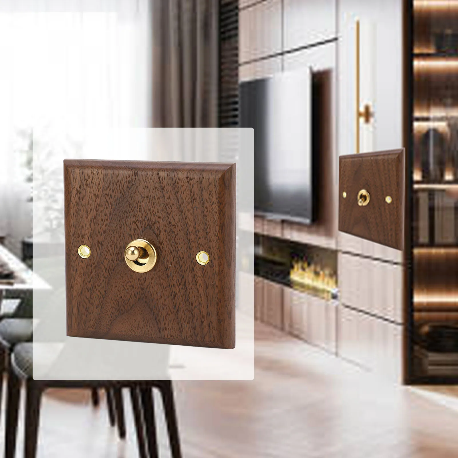 Antique Decoration Toggle  Retro Single Toggle  250V with Hand Made Wood Walnut Wall Panel Single Toggle