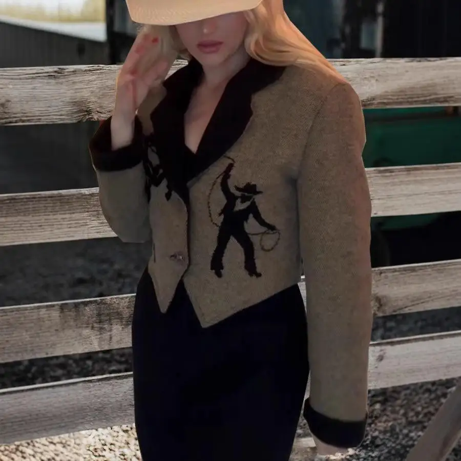 

2024 Women's Long Sve Digital Print Open Cardigan Suit Collar Suit Outerwear Street Sle Polyester Busin Ready