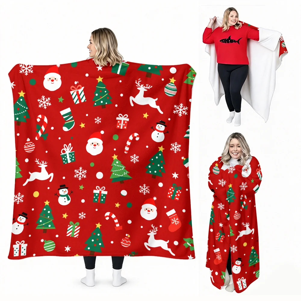 1PC Christmas Theme Print Wearable Blanket-Soft and comfortable for both men and women. It's perfect for everyday use, holiday g