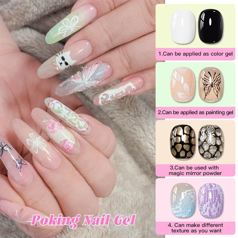 MEET ACROSS 12 Cores Poking Nail Gel 7ml Poke Gel Esmalte e Base Transparente Especial Gel Pintura 3D Verniz em Gel para Nail Art