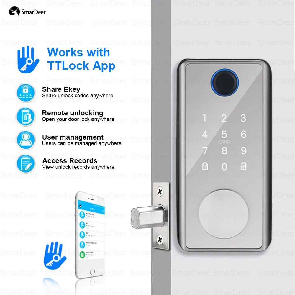 SmarDeer Electronic Door Lock with Alexa and Google Voice unlock Fingerprint Deadbolt lock with Keyless entry