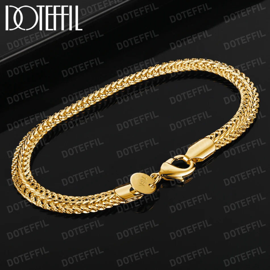 

DOTEFFIL 18K Gold Exquisite Solid Chain Bracelet Fashion Charm Women Men Solid Wedding Cute Simple Models Jewelry