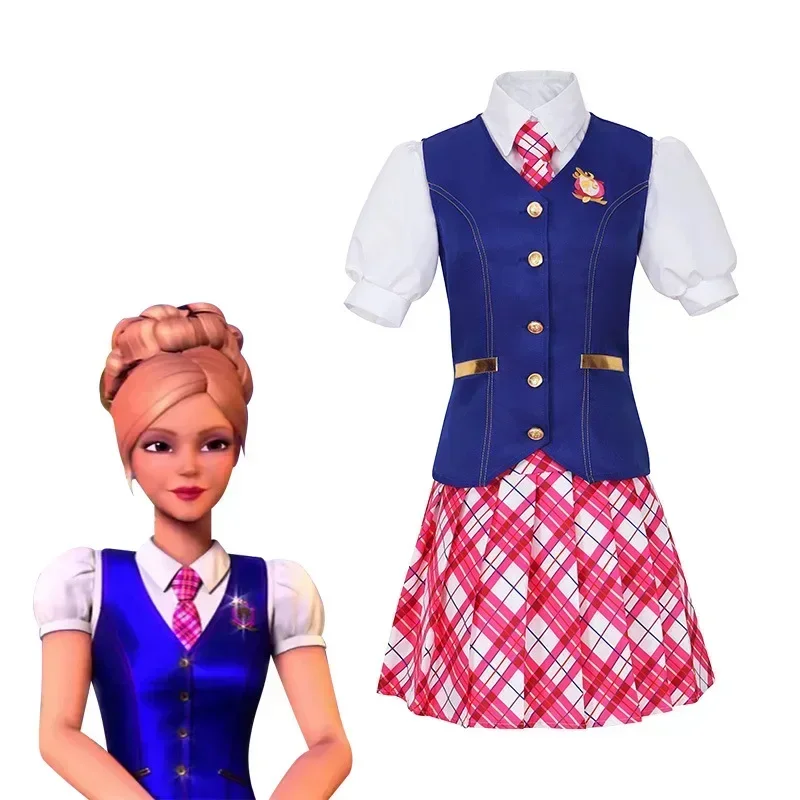 Film Barbiee Cosplay Kostuum Halloween Prinsessenjurk Delancy Wen Cos Outfit Vrouwen School Uniform Top Rokken Carnavalsfeest