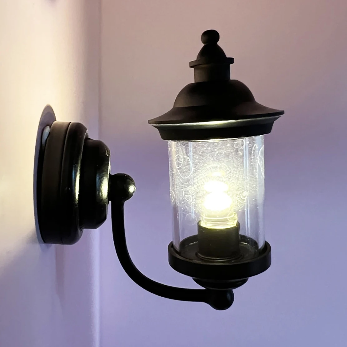 1/12 Scale Dollhouse Accessories Miniature LED Wall Sconce Lamp, Outdoor Lantern Black Wall Light,Battery Operated