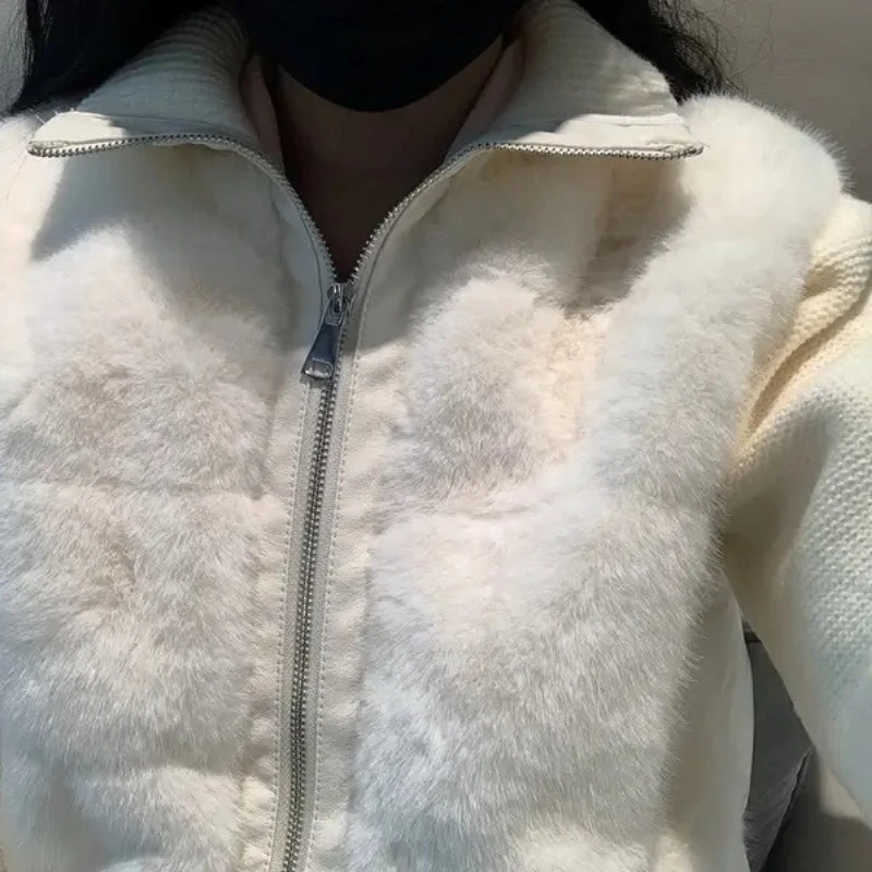 

Женское зимнее пальто, новинка 2025 года, модная лоскутная вязаная куртка из искусственного меха норки, женская короткая стильная теплая верхняя одежда с хлопковой подкладкой