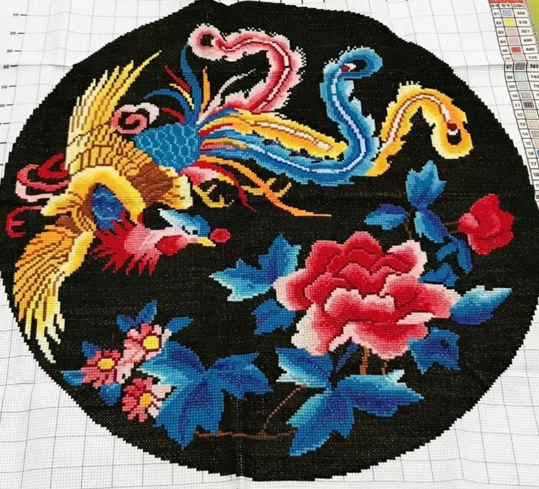 

Finished handmade cross stitch exquisite cross stitch Phoenix drama peony 70 * 70 cm