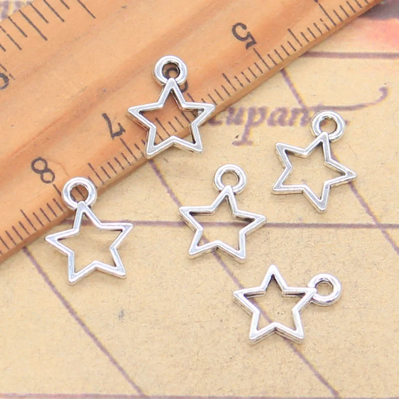 30pcs Charms Hollow Star 8x6mm Antique Silver Color Pendants Making DIY Handmade Tibetan Finding Jewelry