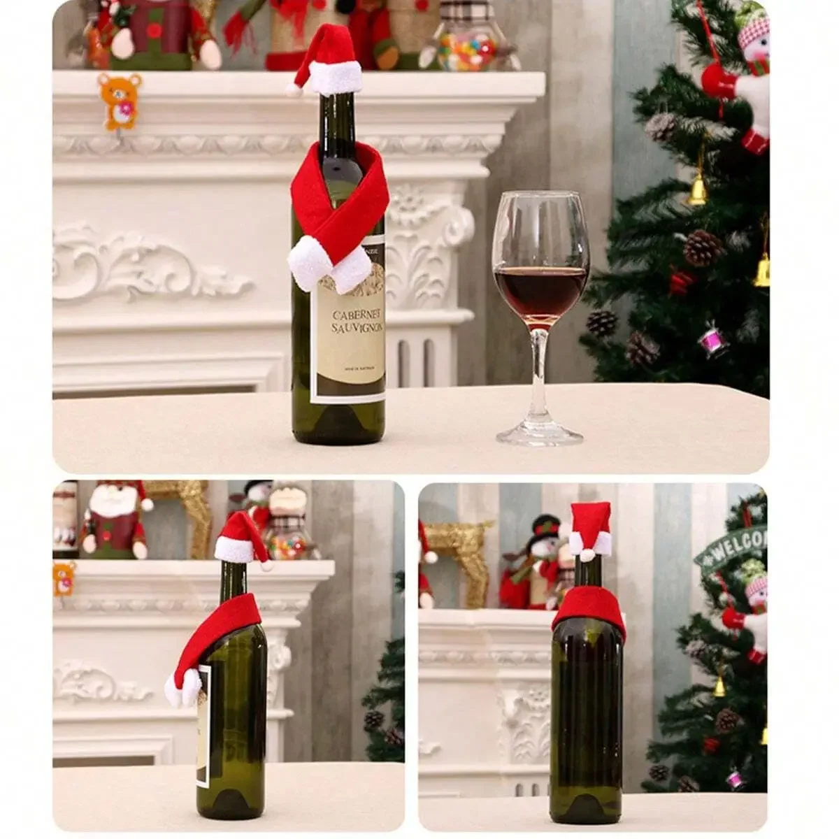 10pcs Christmas Creative Home Supplies, Non-woven Scarf Hat Wine Bottle Decoration Christmas Wine Bottle Cover Decoration