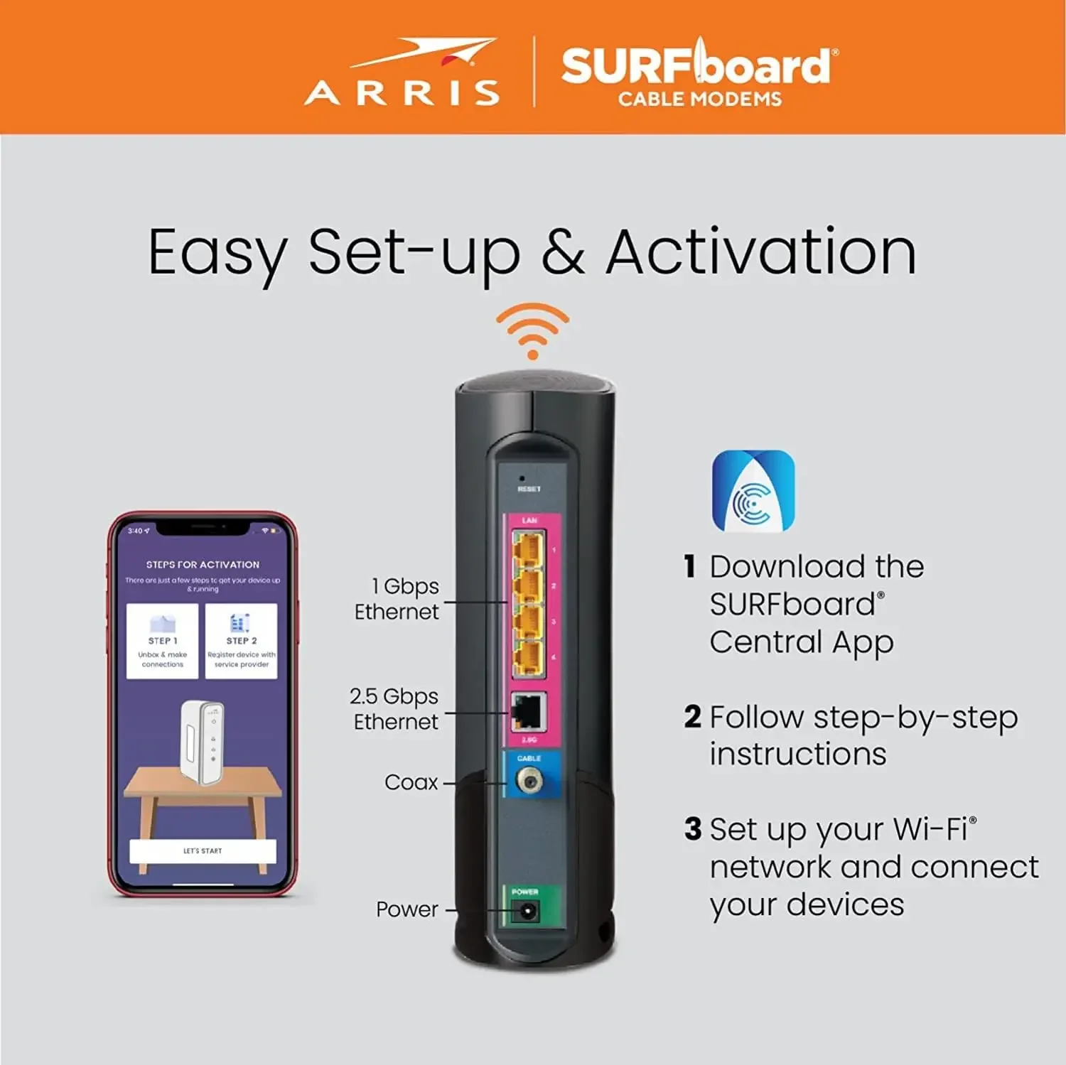 ARRIS 서핑보드 G36-RB DOCSIS 3.1 멀티 기가비트 케이블 모뎀 및 AX3000 와이파이 라우터, Comcast Xfinity, Cox