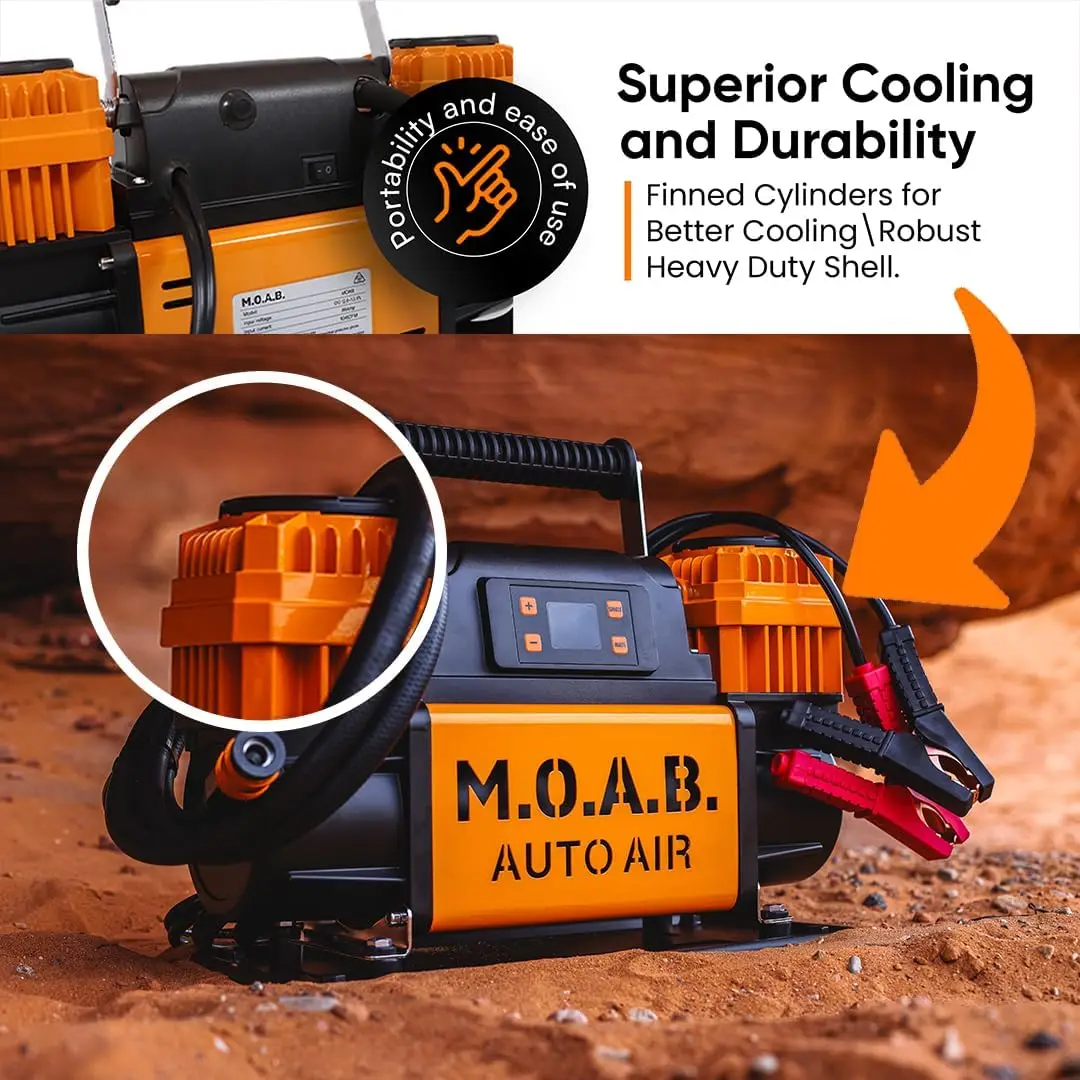 FLATE M.O.A.B. Compressor de ar automático com display LCD, definir pressão de alvo, compressor de ar duplo, compressor de ar offroad de 10,6 CFM 4x4,