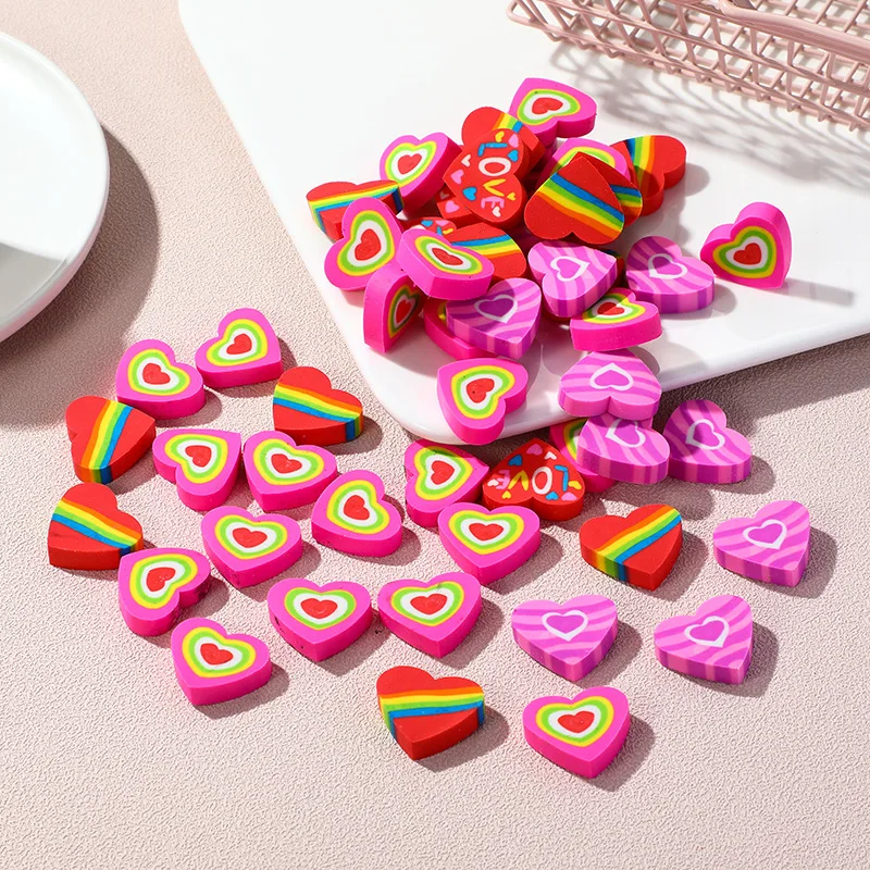 10Pcs/Lot Cute Colorful Heart-Shaped Erasers Creative Student Gifts Kawaii Cartoon Love Pencil Rubber Kids School Stationery