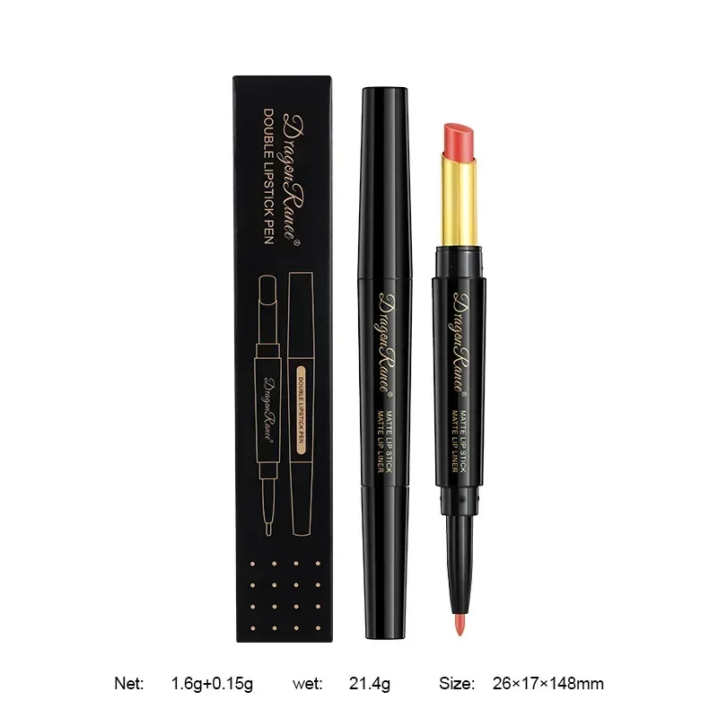 Nuevo juego de lápiz labial 2 en 1 de 8 colores, textura de terciopelo mate, nutre duradero, resistente al agua, lápiz labial de doble cabeza, cosméticos