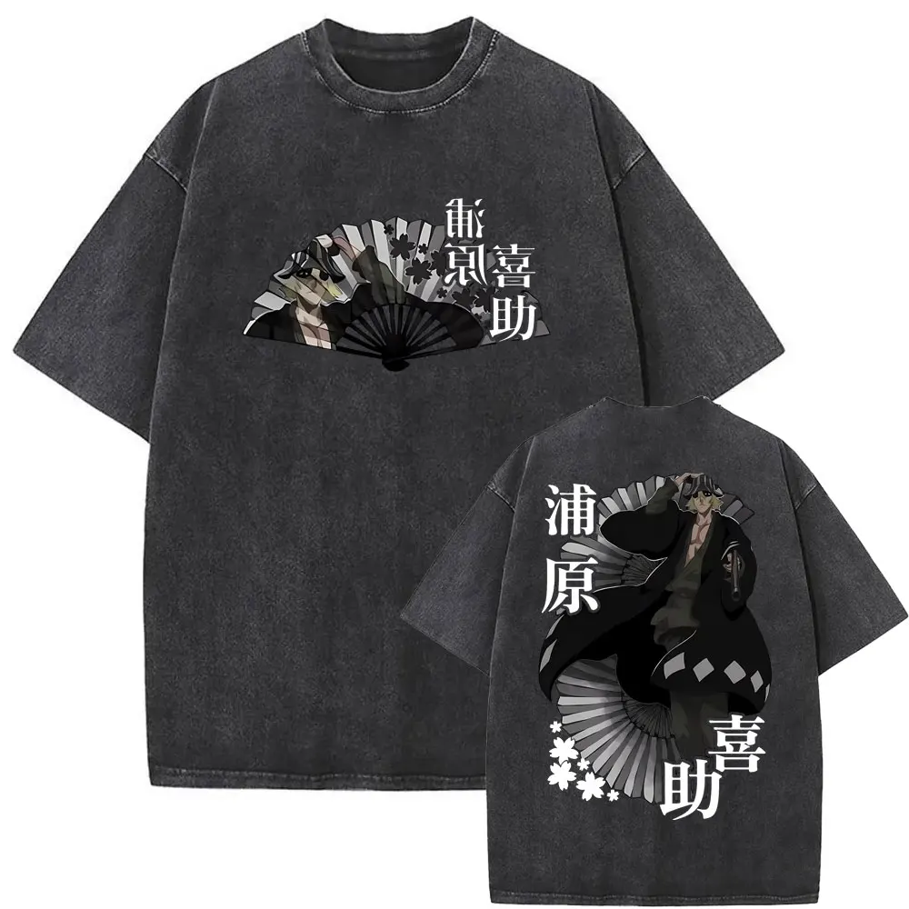 

Washed Vintage Anime Bleach Urahara Kisuke Graphic T-shirt Men Women Manga Fashion Casual T Shirt Male Cotton Oversized T-shirts