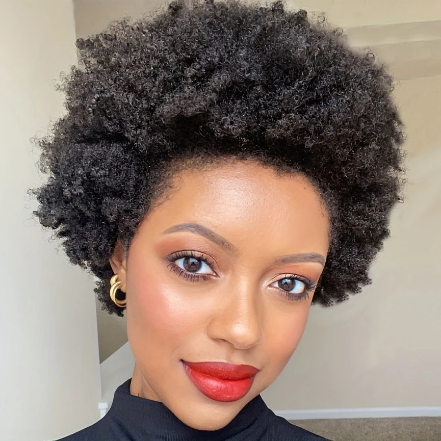Afro Short Curly Human Hair Full Machine Wigs For Women 150% Density Short Remy Human Hair Wig