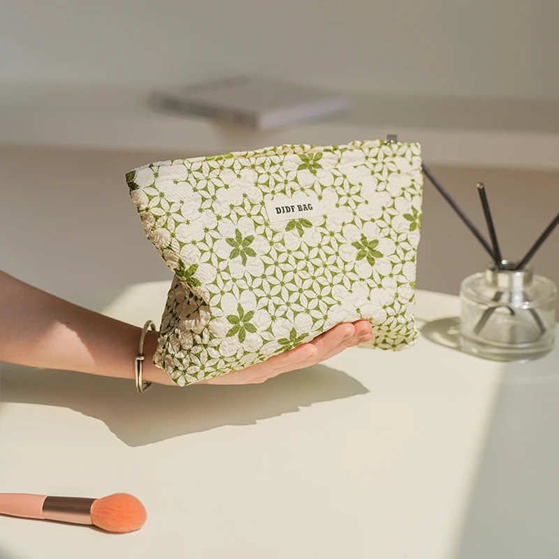 Borsa per il trucco da donna borsa da toilette da viaggio per articoli di Design con cerniera di grande capacità verde fresca borsa da viaggio per