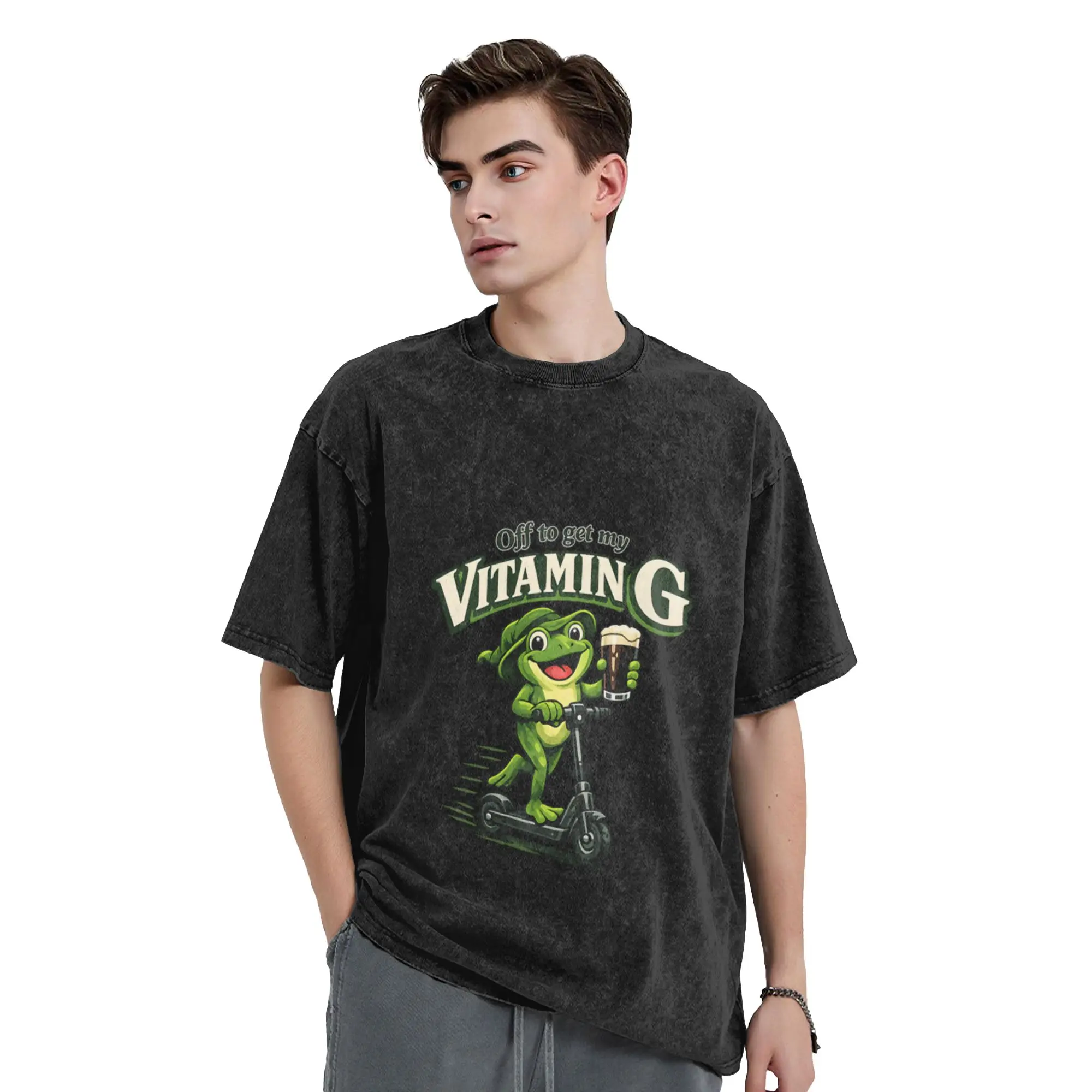 Off to Get My Vitamin G Scooter Frog Classic Chic A Vintage Oversized Cotton Unisex T-Shirts