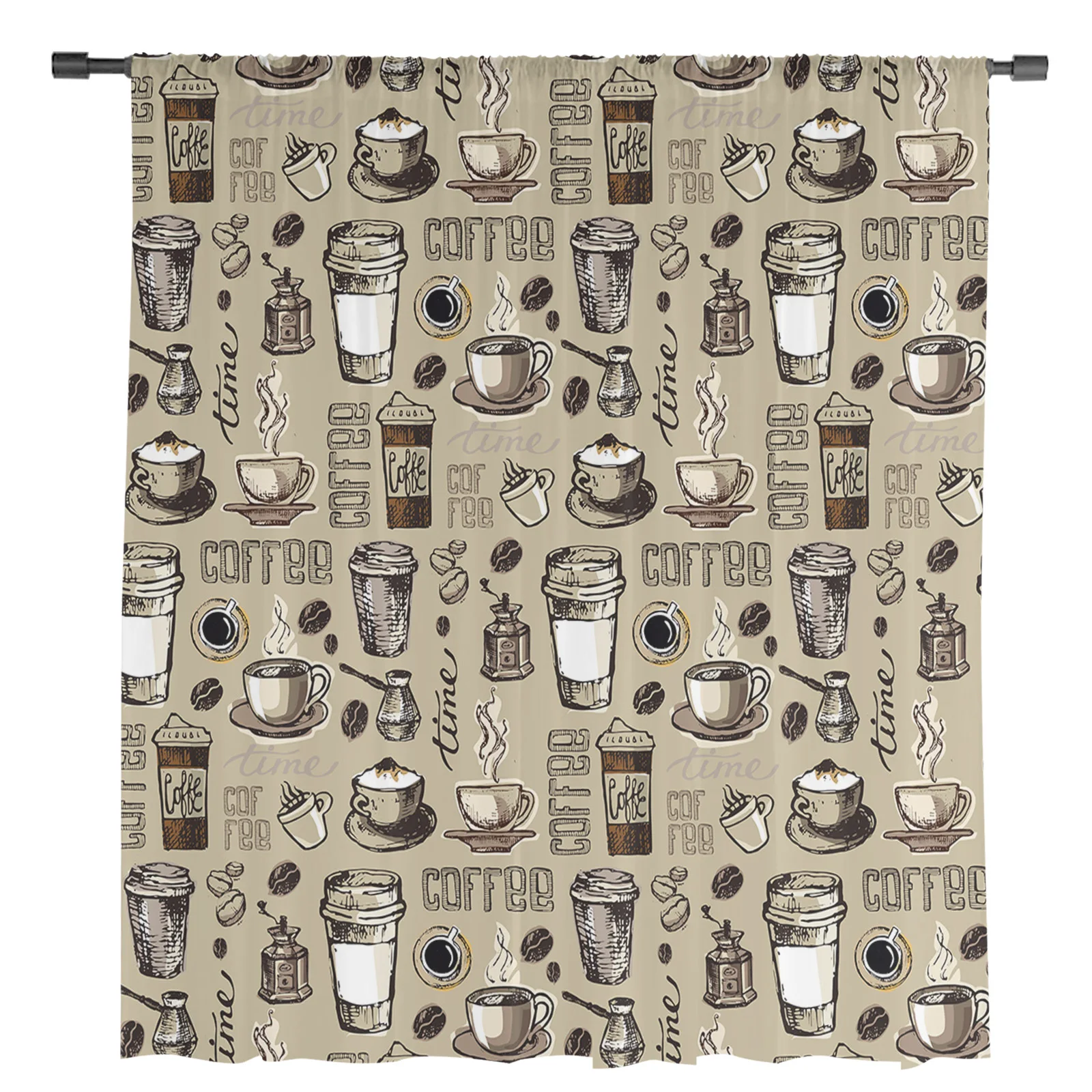 Coffee Coffee Beans Coffee Cup Sheer Curtains for Living Room Bedroom Kids Room Tulle Window Treatment Drapes