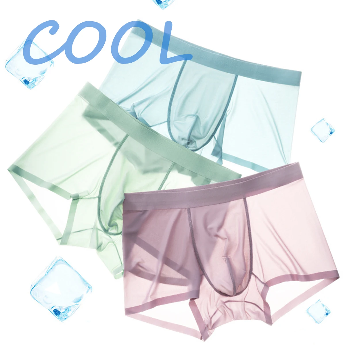 

4pcs Underpants Ultra Thin Boxer Briefs Seamless Shorts Summer Cool Ice Silk Men Mid Waist Underwear Solid Color Comfortable