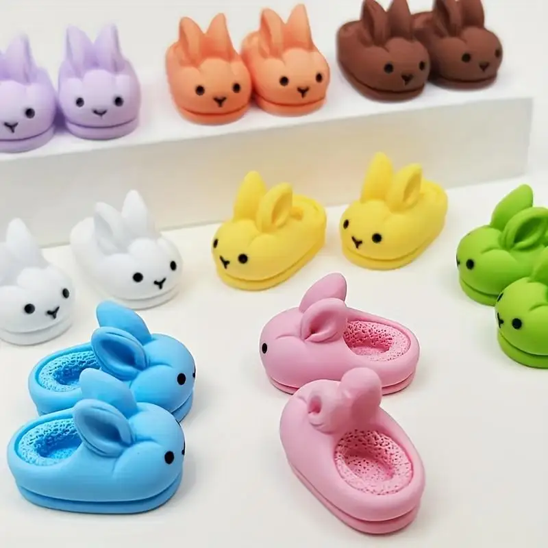 24 Pieces/12 Pieces Mini Rabbit Shaped Resin Slippers - Cute Rabbit Ears and Vivid Eyes, Soft Macaron Color Series (Pink, Yellow