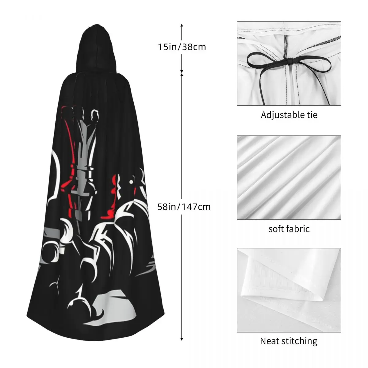 ملصق فني لعبة الشطرنج الشطرنج جودة عالية طويلة مقنعين عباءة الساحرة القرون الوسطى زي تأثيري كيب HalloweenParty الكبار للجنسين